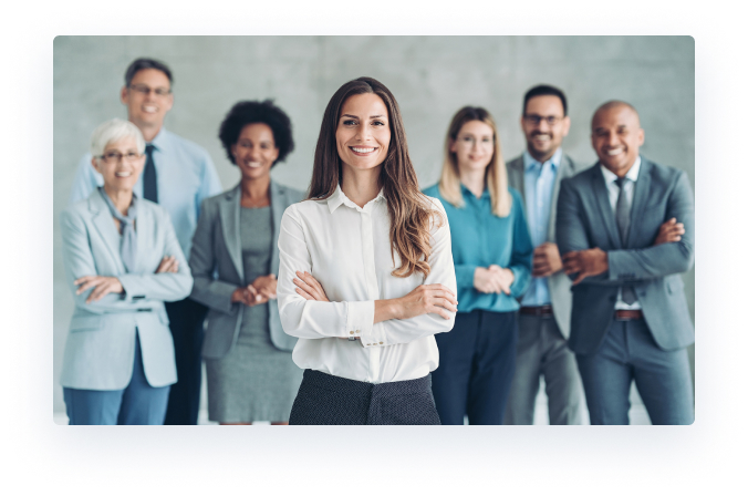 Group of diverse office workers with hands crossed smiling